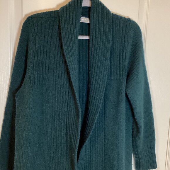 Wallis Women's Open Front Cardigan Duster Size M Dark Green Chunky Warm - Picture 1 of 8
